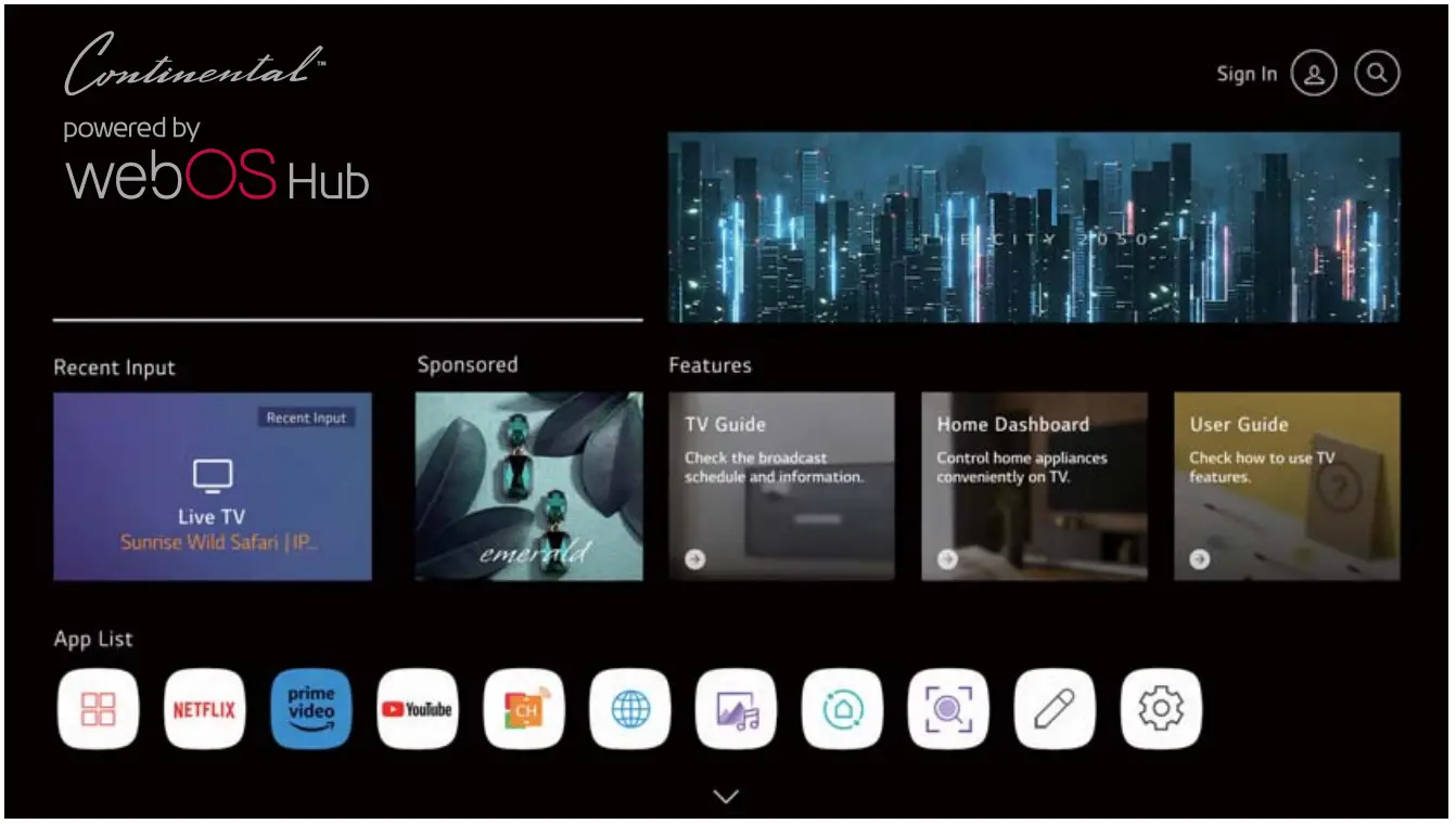 Continental CE TV65UQW1F2US 65 Inch UHD 4K Frameless Smart TV - Source Selection