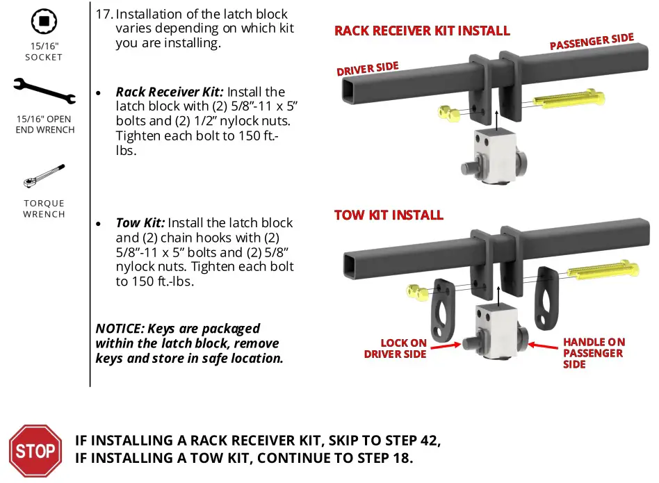STEALTH HITCHES SHR09001 Rack Receiver Kit Box for Tesla Model 3 Hitch - MOUNT LATCH BLOCK