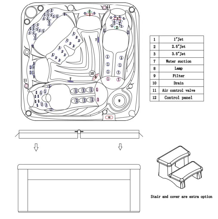 Home Depot WS-598D 6 Person 89 Jet Double Lounger Hot Tub - Sketch