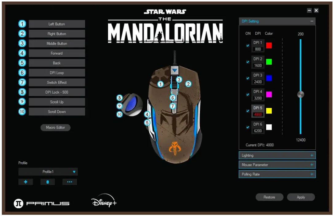 PRIMUS PMO-S202ML Star Wars the Mandalorian Mouse - Button settings