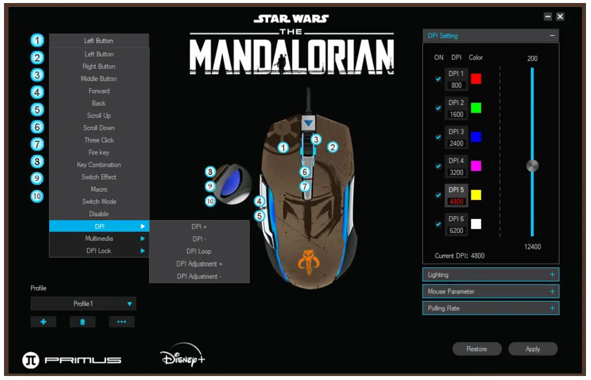 PRIMUS PMO-S202ML Star Wars the Mandalorian Mouse - DPI setting