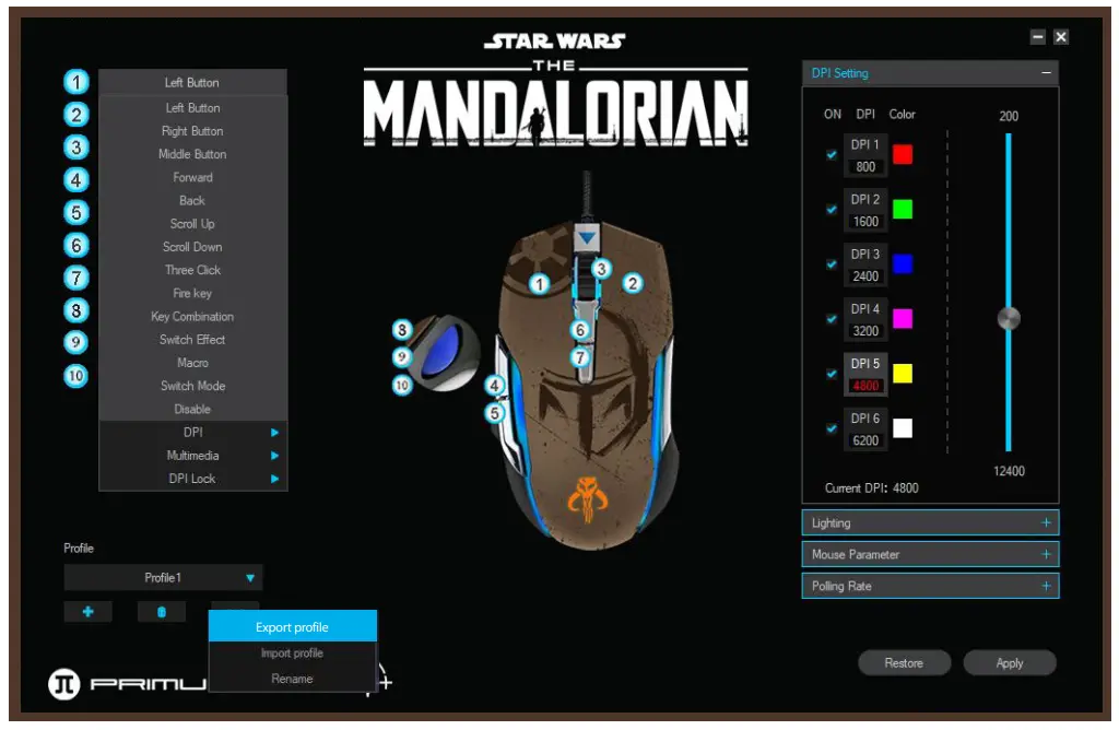 PRIMUS PMO-S202ML Star Wars the Mandalorian Mouse - Profiles 2