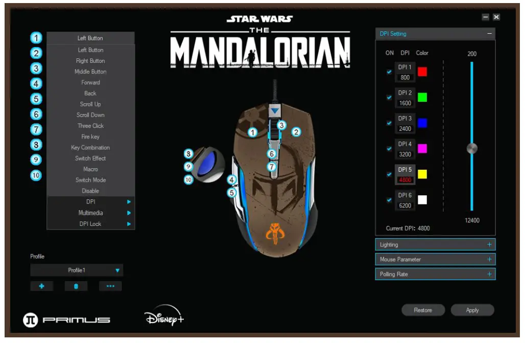 PRIMUS PMO-S202ML Star Wars the Mandalorian Mouse - Profiles