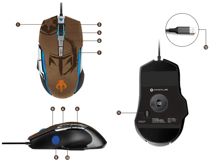 PRIMUS PMO-S202ML Star Wars the Mandalorian Mouse - placed buttons