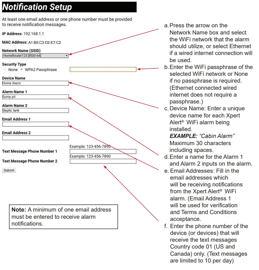 Alarm Notification Setup