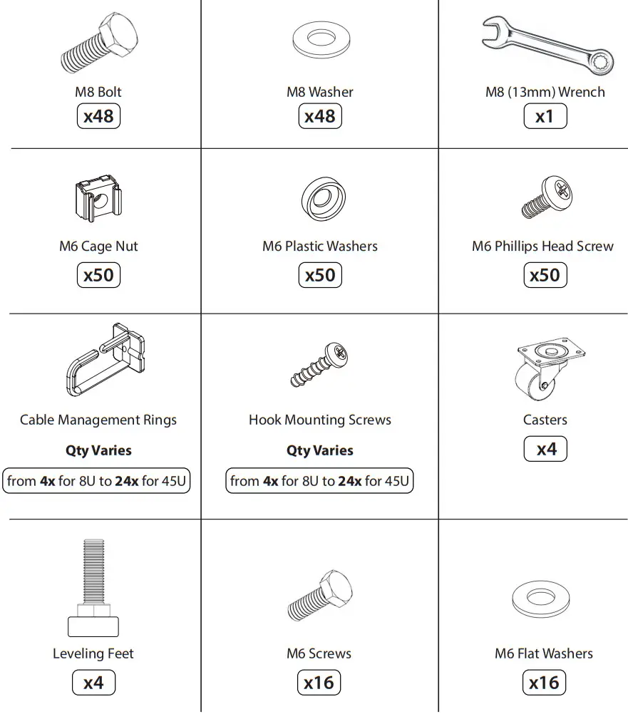 rocstor SolidRack Adjustable 4 Post Open Frame Server Rack - Plastic Washers