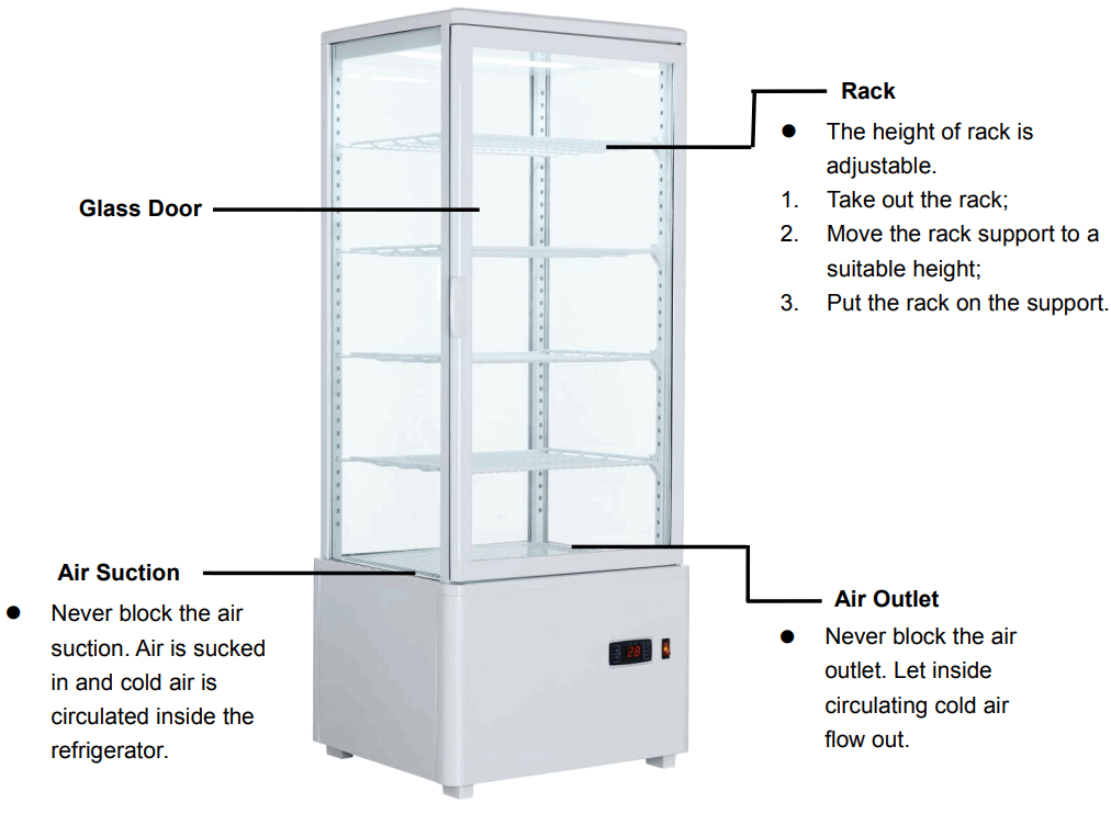 HAMOKI 251001 Four Sided Glass Display - Structure and Parts