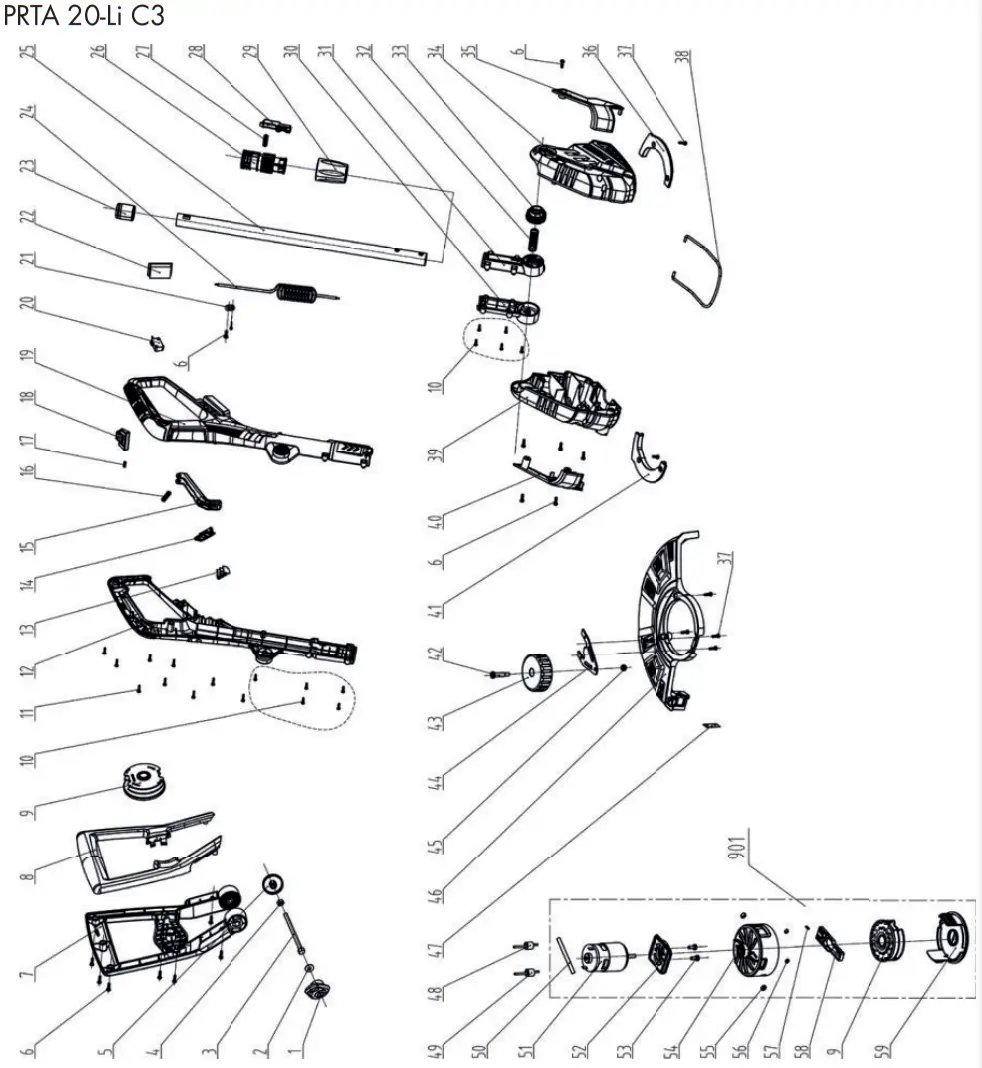 PARKSIDE 419713 Cordless Grass Trimmer - Exploded Drawing