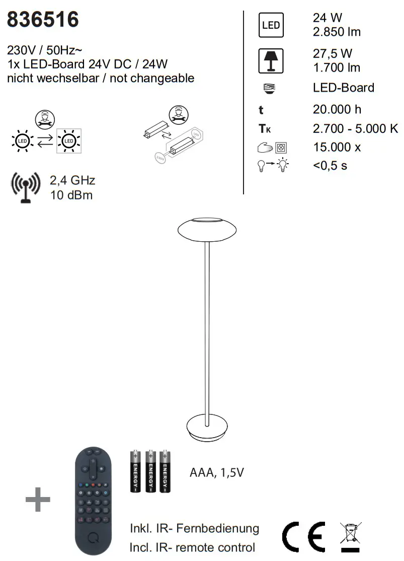 Paul Neuhaus 836516 Q ETIENNE LED Floor Lamp Smart Home Black