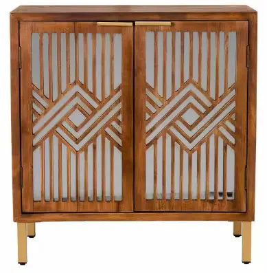 FUIN F02006 2 Door Brown Accent Storage Cabinet with Mirrored Front