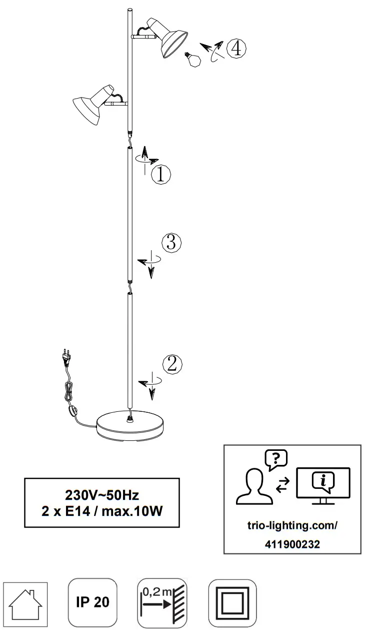 TRIO 4119002XX ROXIE Floor Lamp Black 2 Flames