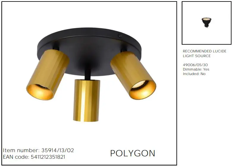 LUCIDE 35914-13-02 POLYGON Spot Lights Instruction Manual - RECOMMENDED LUCIDE