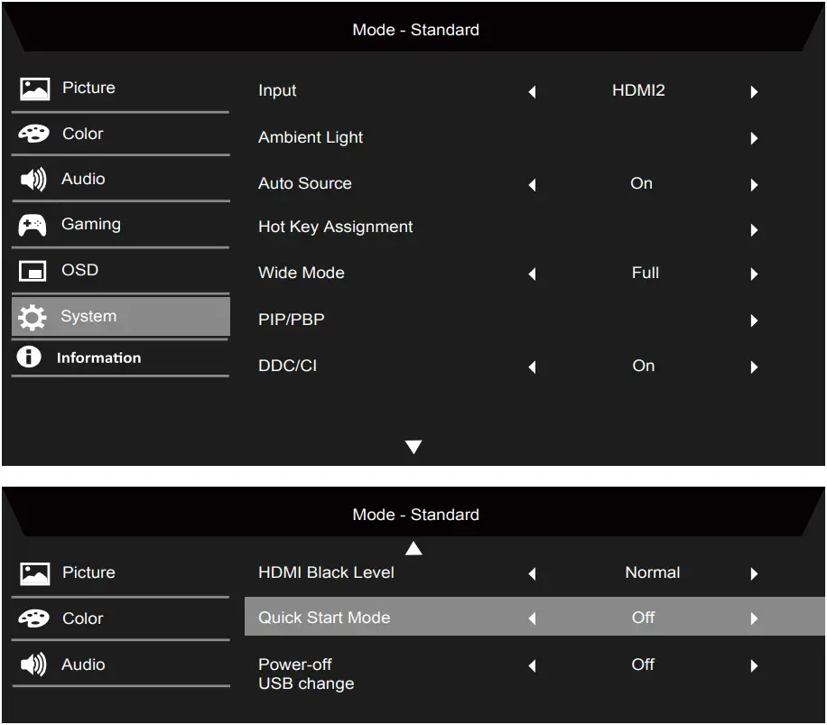 Acer XZ342CU Widescreen LCD Monitor - ADJUSTING SYSTEM