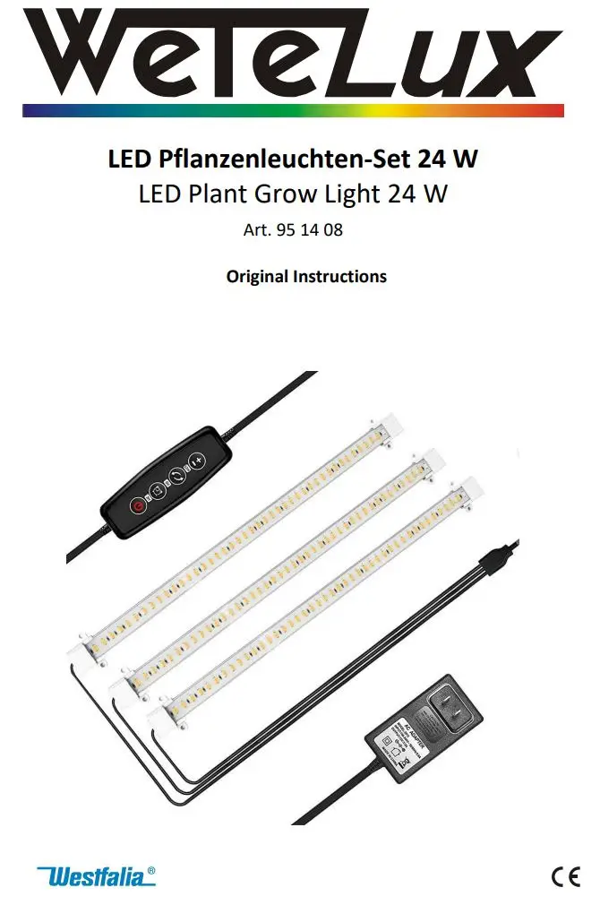 WeTeLux 95 14 08 LED Plant Grow Light 24 W User Manual