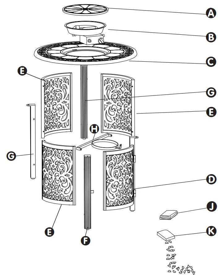 Fire Sense 63689-NG Jackson Round Aluminum Fire Pit - package contents