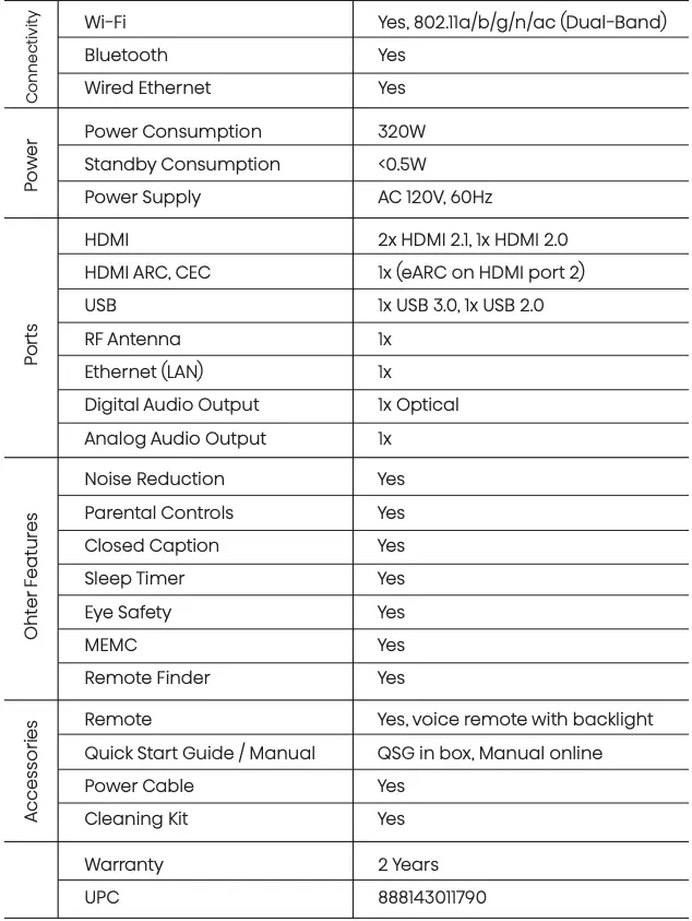 Laser Console Model Specs Continued