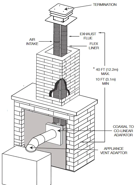 NAPOLEON BL36NTEA1 Ascent Pro Series Electronic Ignition Direct Vent Gas Fireplace - vertical through existing chimney