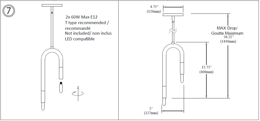 Dainolite WAN-152P-MB-AGB Wand 2-Light Matte Black Modern Pendant Light-fig-2