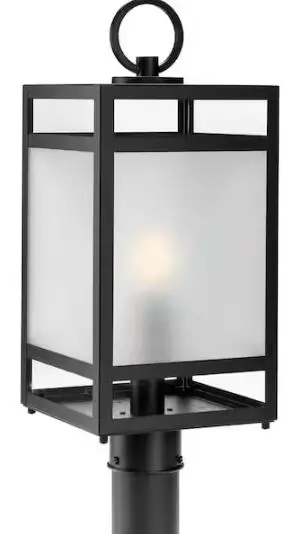 PROGRESS-LIGHTING-P540105-31M-1-Light-Matte-Black-Clear-and-Etched-Glass-Modern-Craftsman-Outdoor-Post-Light-product-image