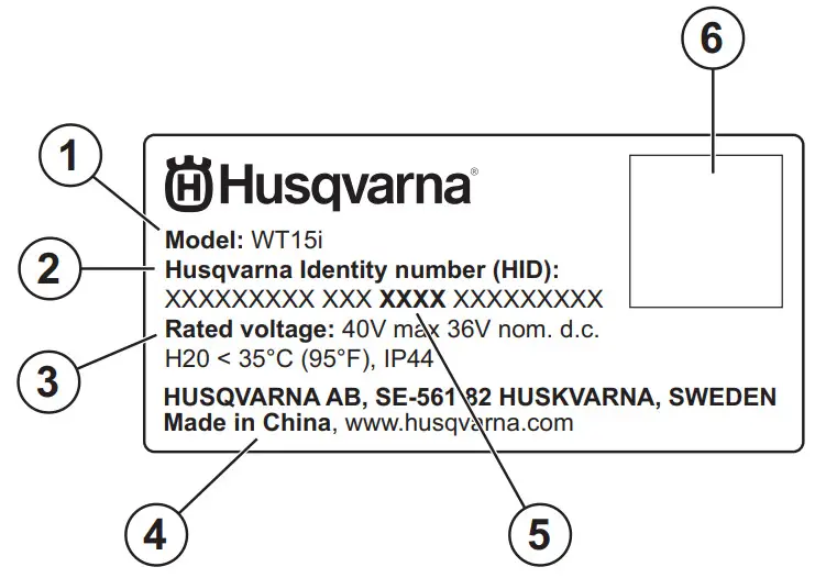 Husqvarna WT 15i Water Tank - ype plate