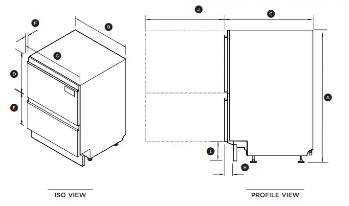 FISHER PAYKEL DD60D2HNX9 Double Dishdrawer Dishwasher - DIMENSIONS