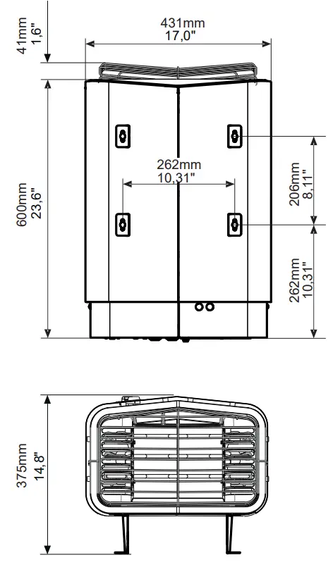 TYLO SENSE PLUS ELITE Sauna Heater - DIMENSIONS