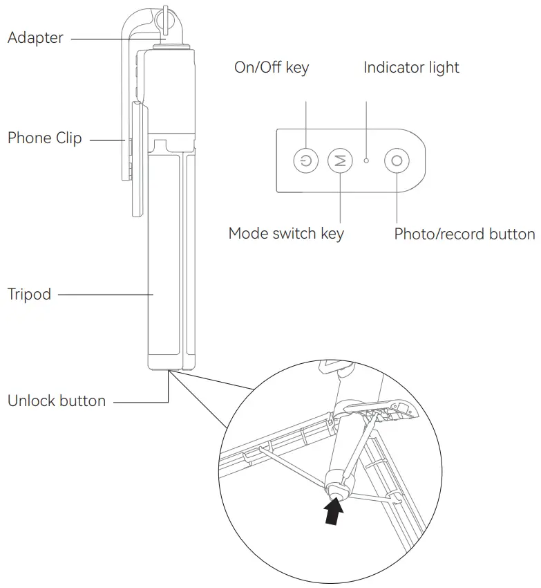 TELESIN TE RCSS 003 Selfie Stick Tripod with Remote Control - Description