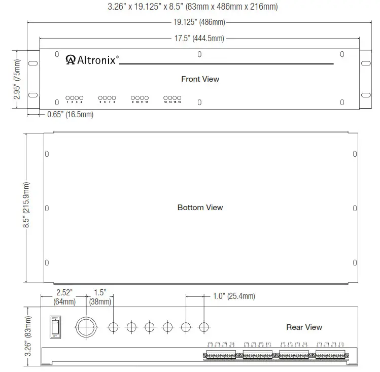 Altronix R615DC220 Series CCTV Rack Mount DC Power Supplies - Drawing