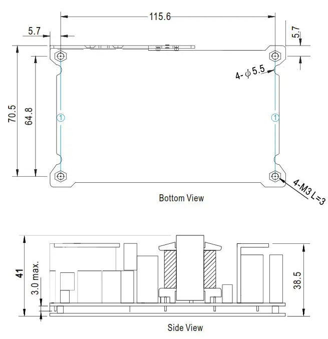 MEAN WELL RPS 500 Series 500W Reliable Green Medical Power Supply - Mechanical Specification 2