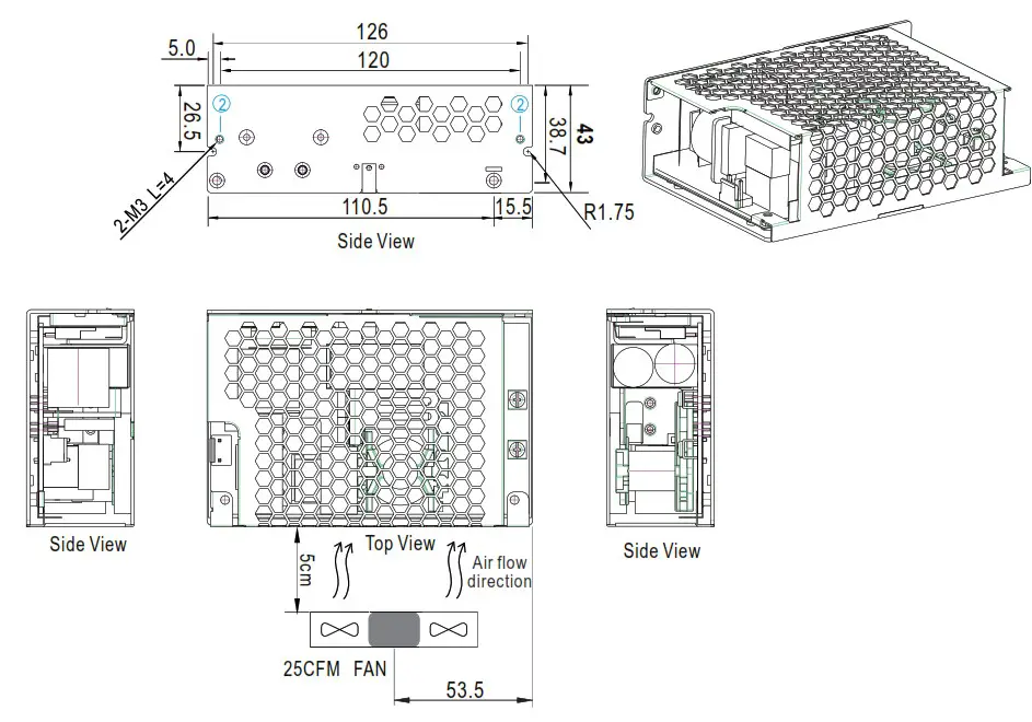 MEAN WELL RPS 500 Series 500W Reliable Green Medical Power Supply - Mechanical Specification 3