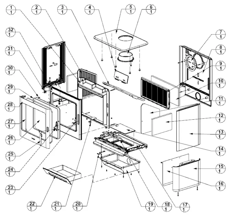 hergom E-40 Freestanding Wood Fireplace 16