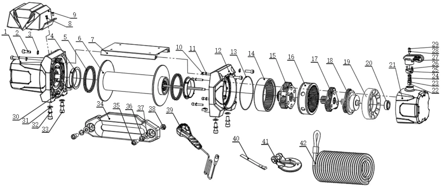 Uriah Products 12000lb Lbs 12V DC Electric Winch - Parts Diagram