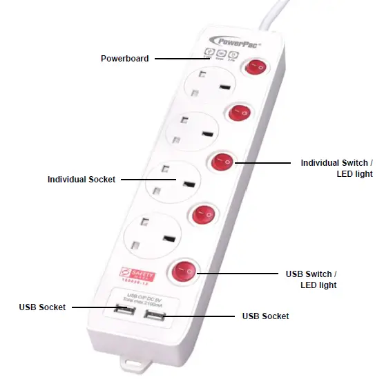 PowerPac PP134U Socket Safety Extension Socket-fig-1