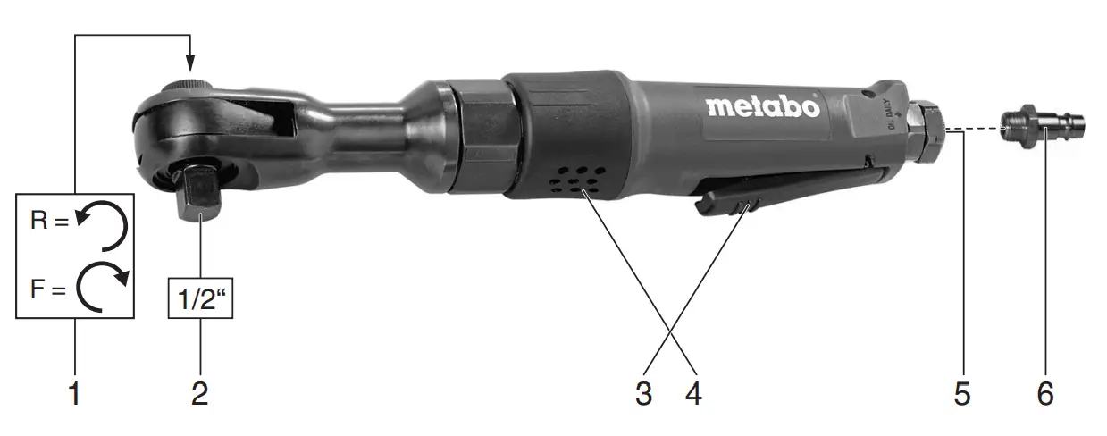 metabo DRS Series Compressed Air Ratchet Wrench - parts 1