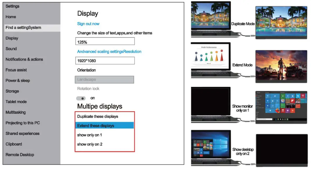 Usparkle B0C491GTTB 13.3 Inch Touchscreen Monitor - Set on the device's Display Settings