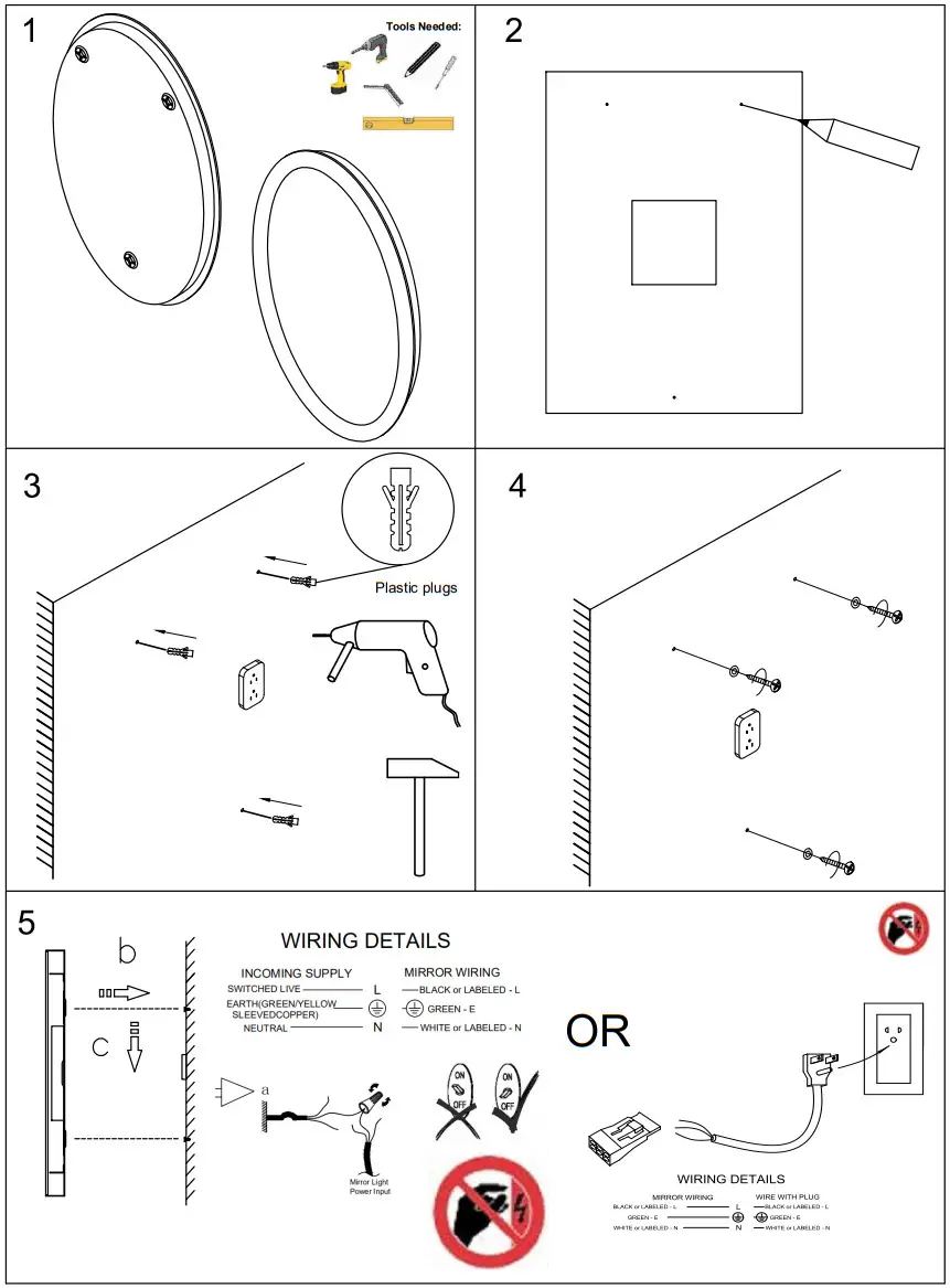MIRPLUS HDBM14A24 LED Backlit Mirrors - INSTALLATION DIAGRAM