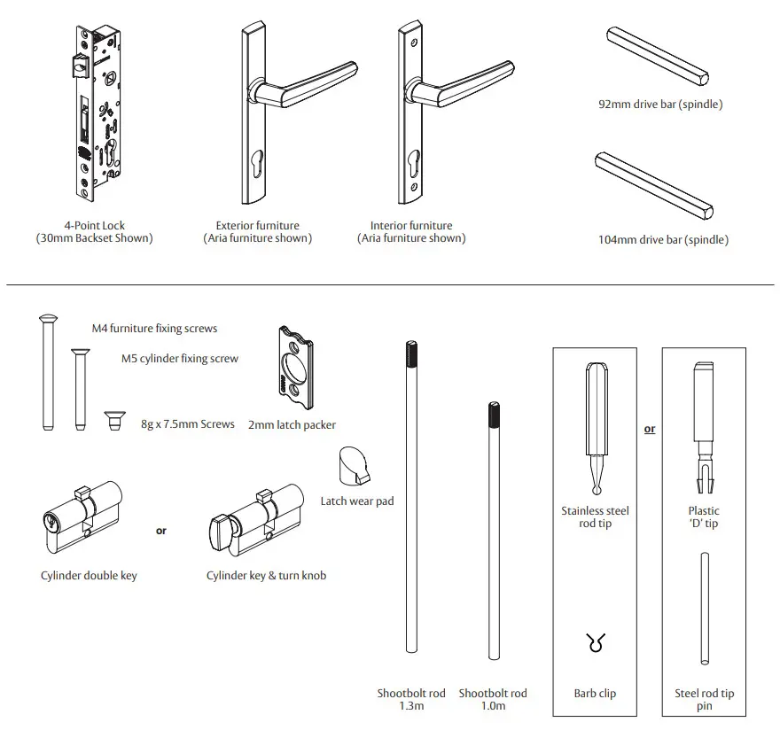 LOCKWOOD Induro 4-Point Mortice Lock - Pack contents