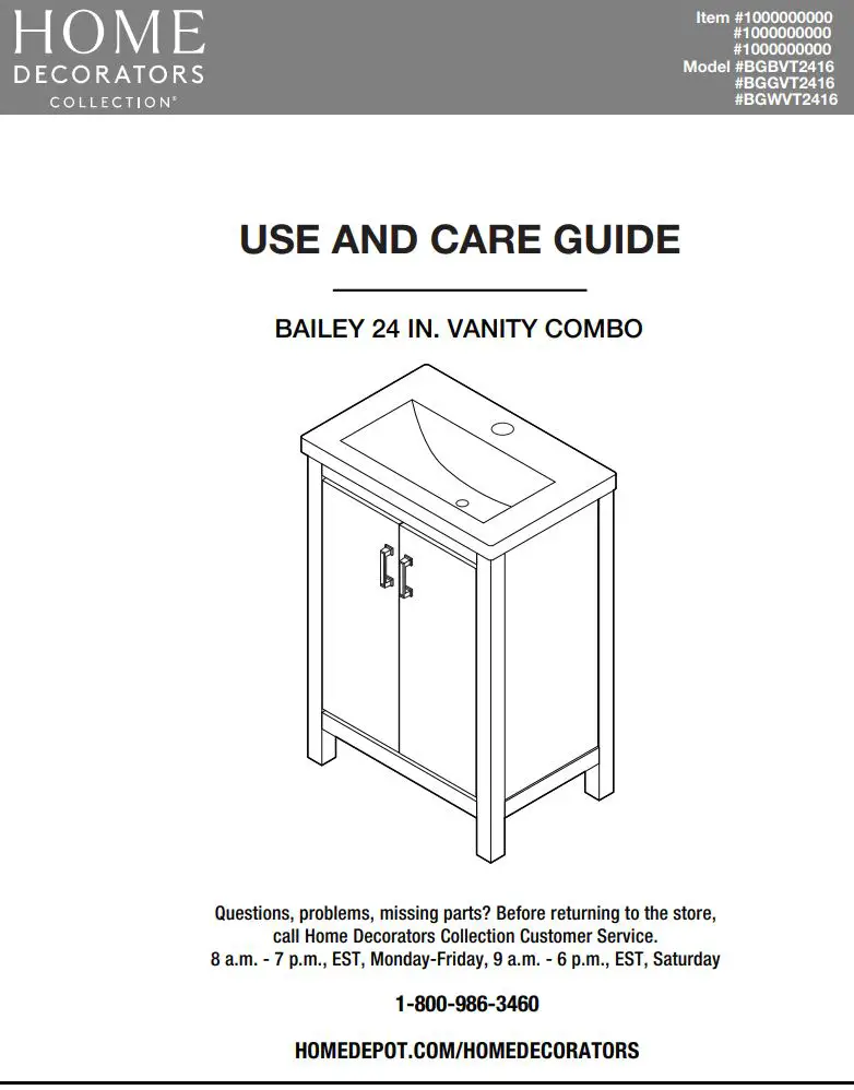 Home Decorators Collection BG Series Bailey 24 in. Bath Vanity User Guide