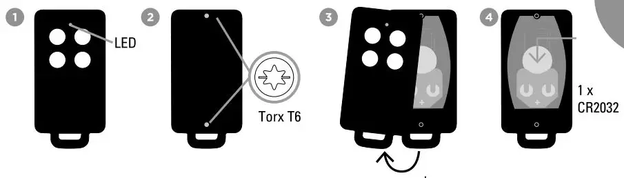 SCS sentinel AAM0121 4-Channel Gate Remote Control User Manual - Changing the batteries