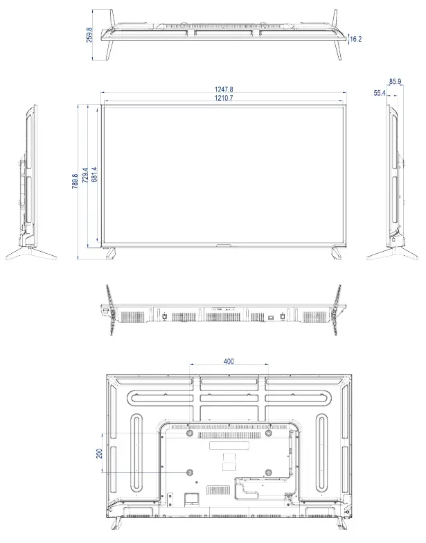 GVISION C55BI-AC-4000 4K UHD Security CCTV Monitor - Dimensions