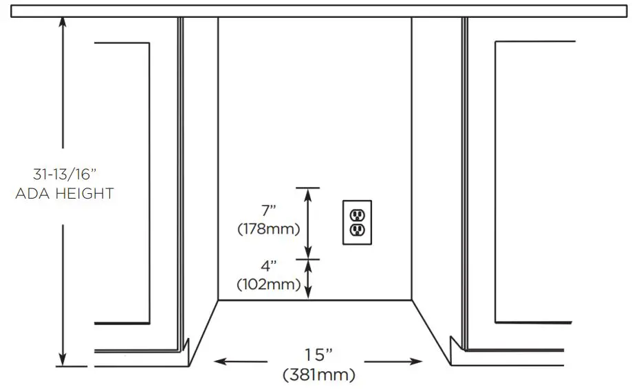 XOUIM1585NOPA 15 ADA Height Nugget Ice Maker with Drain Pump Owner's Manual - ROUGH-IN DIMENSIONS