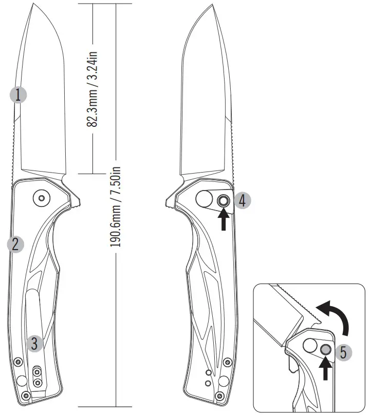 OKNIFE METTLE Flipper Satin Drop Point Blade - fig 2