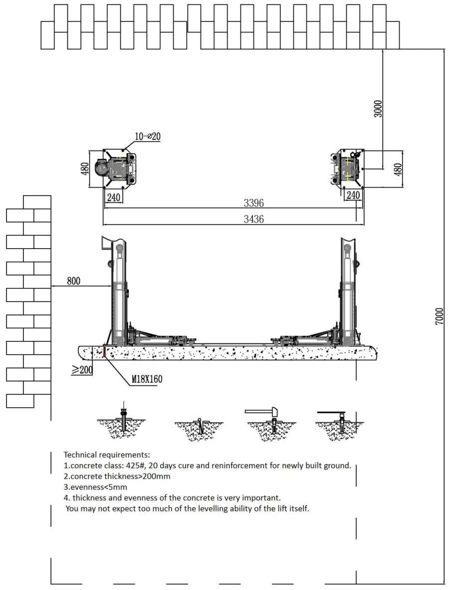 FRIEND FL 8224D Base Plate Two Post Lift User - Floor plan