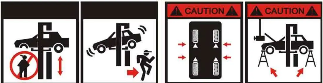 FRLEND FL 227EP Floor Plate Two Posts Lift - Warning signs