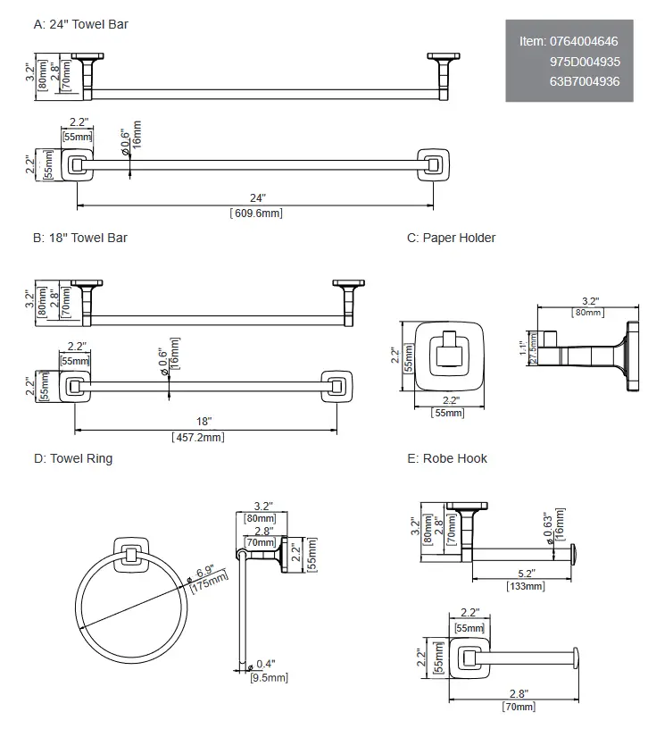 HomLux EB18004938 Bath Hardware Set - TOOL REQUIRED7