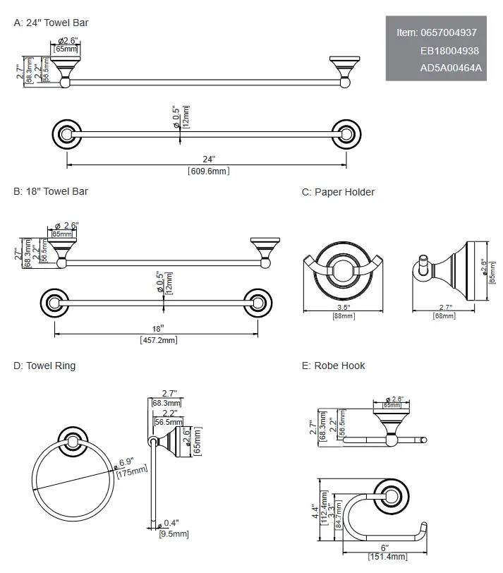 HomLux EB18004938 Bath Hardware Set - TOOL REQUIRED8