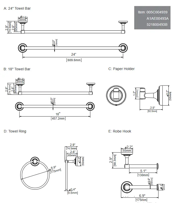 HomLux EB18004938 Bath Hardware Set - TOOL REQUIRED9