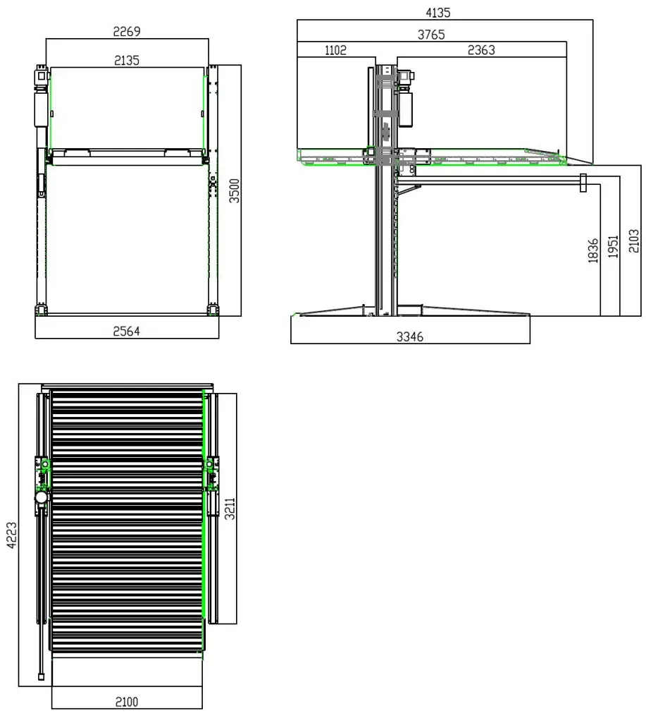 FRLEND FL 227EP Floor Plate Two Posts Lift - Overall diagram