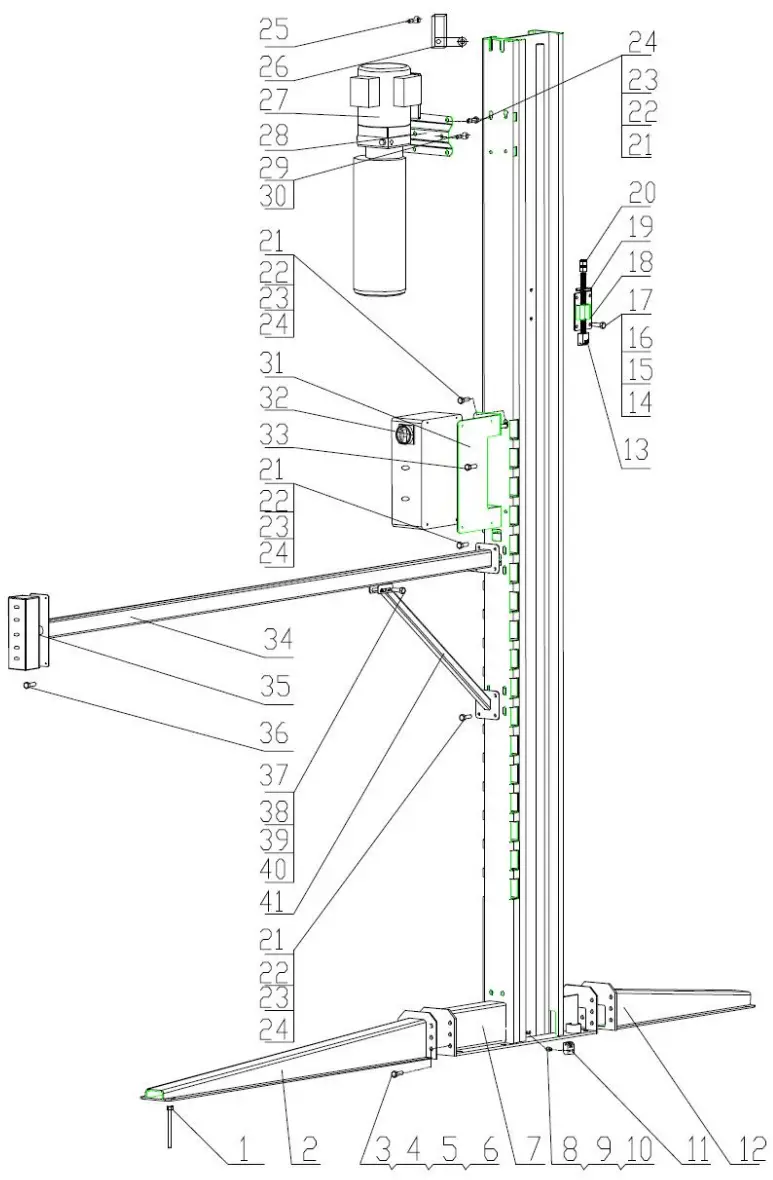 FRLEND FL 227EP Floor Plate Two Posts Lift - Separated drawings
