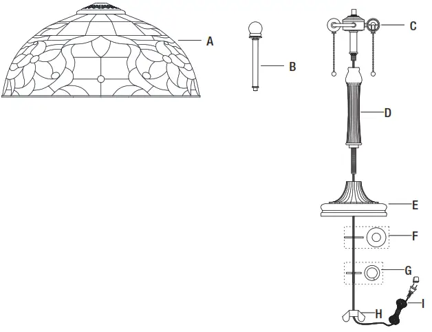 HOME DECORATORS COLLECTION HD7840B Scoresby 22.25 in. 2-Light Matte Black Table Lamp - Parts